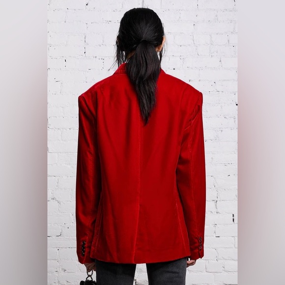 R13 DB Peak Lapel Ragged Blazer, Red Velvet - Picture 14 of 17